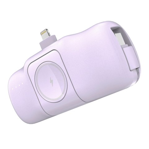 Mini powerbank Wozinsky WF16-YLS 5000mAh 15W Lightning z wbudowanym kablem USB-C i ładowarką do Apple Watch - fioletowy Mini powerbank Wozinsky WF16-YLS 5000mAh 15W Lightning z wbudowanym kablem USB-C i ładowarką do Apple Watch - fioletowy