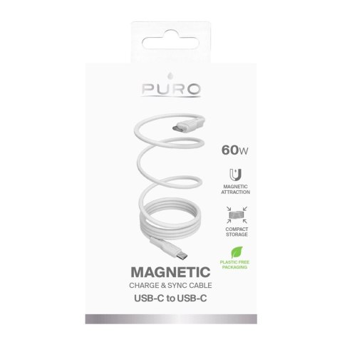 Kabel Puro Magnetic USB-C - USB-C 60W USB 3.2 (20 Gbps) 1m magnetyczny - biały Kabel Puro Magnetic USB-C - USB-C 60W USB 3.2 (20 Gbps) 1m magnetyczny - biały