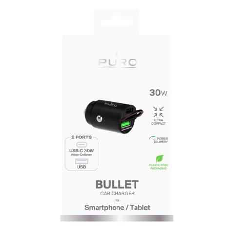 Ładowarka samochodowa Puro Mini 30W Power Delivery USB-C USB-A - czarna Ładowarka samochodowa Puro Mini 30W Power Delivery USB-C USB-A - czarna