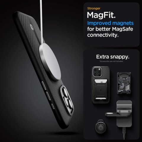 Etui Spigen Enzo Aramid Mag z MagSafe na iPhone 16 Pro Max - czarno-srebrne Etui Spigen Enzo Aramid Mag z MagSafe na iPhone 16 Pro Max - czarno-srebrne