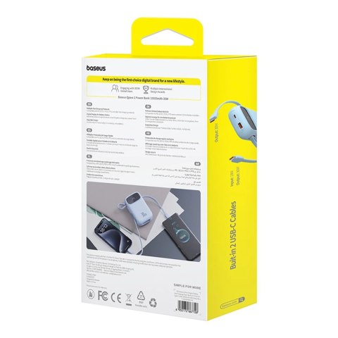 Powerbank Baseus QPow 2 30W 10000mAh z wbudowanymi kablami USB-C - niebieski Powerbank Baseus QPow 2 30W 10000mAh z wbudowanymi kablami USB-C - niebieski