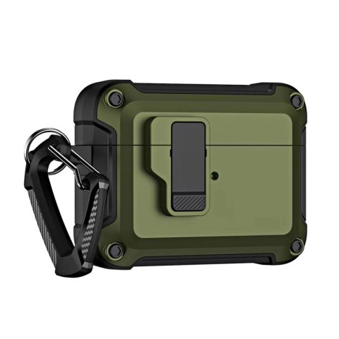 Etui pancerne Pro na Airpods 4 z karabińczykiem - zielone Etui pancerne Pro na Airpods 4 z karabińczykiem - zielone