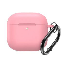 Etui silikonowe na Airpods 4 z karabińczykiem - różowe