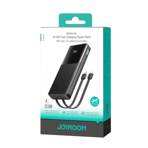Powerbank Joyroom JR-PBF19 22.5W 10000mAh z dwoma wbudowanymi kablami - czarny Powerbank Joyroom JR-PBF19 22.5W 10000mAh z dwoma wbudowanymi kablami - czarny