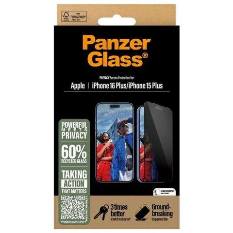Szkło hartowane PanzerGlass Privacy Screen Protector Ultra-Wide Fit na iPhone 16 Plus Szkło hartowane PanzerGlass Privacy Screen Protector Ultra-Wide Fit na iPhone 16 Plus