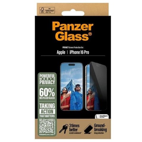 Szkło hartowane PanzerGlass Privacy Screen Protector Ultra-Wide Fit na iPhone 16 Pro Szkło hartowane PanzerGlass Privacy Screen Protector Ultra-Wide Fit na iPhone 16 Pro