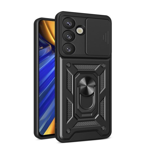 Etui pancerne Hybrid Armor Camshield z osłoną aparatu i metalowym ringiem do Samsung Galaxy S25 - czarne Etui pancerne Hybrid Armor Camshield z osłoną aparatu i metalowym ringiem do Samsung Galaxy S25 - czarne