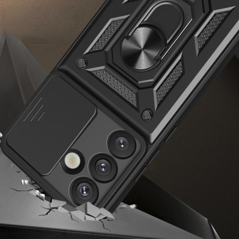 Etui pancerne Hybrid Armor Camshield z osłoną aparatu i metalowym ringiem do Samsung Galaxy S25 - czarne Etui pancerne Hybrid Armor Camshield z osłoną aparatu i metalowym ringiem do Samsung Galaxy S25 - czarne