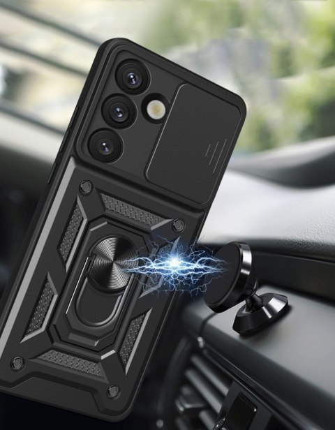 Etui pancerne Hybrid Armor Camshield z osłoną aparatu i metalowym ringiem do Samsung Galaxy S25 - czarne Etui pancerne Hybrid Armor Camshield z osłoną aparatu i metalowym ringiem do Samsung Galaxy S25 - czarne