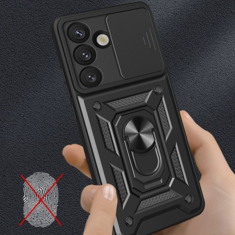 Etui pancerne Hybrid Armor Camshield z osłoną aparatu i metalowym ringiem do Samsung Galaxy S25 - czarne Etui pancerne Hybrid Armor Camshield z osłoną aparatu i metalowym ringiem do Samsung Galaxy S25 - czarne