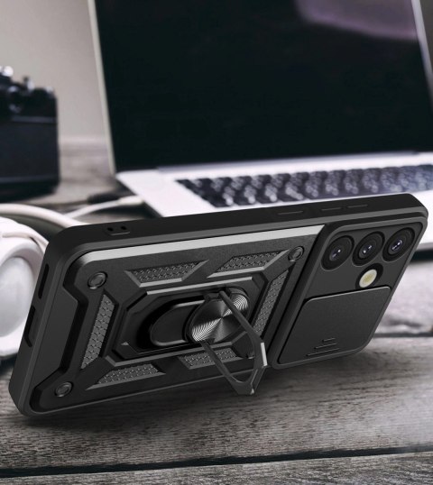 Etui pancerne Hybrid Armor Camshield z osłoną aparatu i metalowym ringiem do Samsung Galaxy S25 - czarne Etui pancerne Hybrid Armor Camshield z osłoną aparatu i metalowym ringiem do Samsung Galaxy S25 - czarne