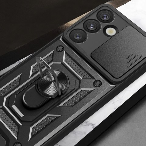 Etui pancerne Hybrid Armor Camshield z osłoną aparatu i metalowym ringiem do Samsung Galaxy S25 - czarne Etui pancerne Hybrid Armor Camshield z osłoną aparatu i metalowym ringiem do Samsung Galaxy S25 - czarne