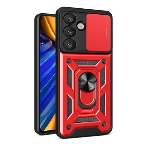 Etui pancerne Hybrid Armor Camshield z osłoną aparatu i metalowym ringiem do Samsung Galaxy S25 - czerwone Etui pancerne Hybrid Armor Camshield z osłoną aparatu i metalowym ringiem do Samsung Galaxy S25 - czerwone
