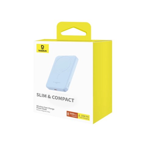 Mini powerbank Baseus 5000mAh 20W + kabel USB-C (20V/3A) - niebieski Mini powerbank Baseus 5000mAh 20W + kabel USB-C (20V/3A) - niebieski