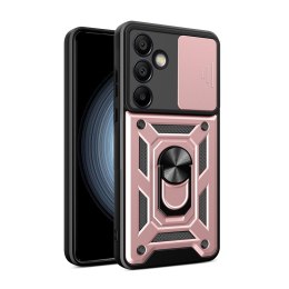 Etui pancerne Hybrid Armor Camshield z osłoną aparatu i metalowym ringiem do Samsung Galaxy S24 FE - różowe