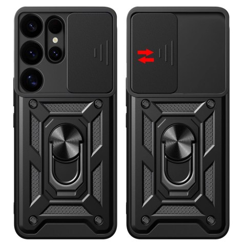 Etui pancerne Hybrid Armor Camshield z osłoną aparatu i metalowym ringiem do Samsung Galaxy S25 Ultra - czarne Etui pancerne Hybrid Armor Camshield z osłoną aparatu i metalowym ringiem do Samsung Galaxy S25 Ultra - czarne
