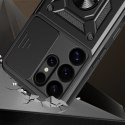 Etui pancerne Hybrid Armor Camshield z osłoną aparatu i metalowym ringiem do Samsung Galaxy S25 Ultra - czarne