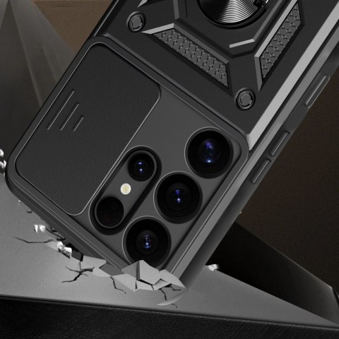 Etui pancerne Hybrid Armor Camshield z osłoną aparatu i metalowym ringiem do Samsung Galaxy S25 Ultra - czarne Etui pancerne Hybrid Armor Camshield z osłoną aparatu i metalowym ringiem do Samsung Galaxy S25 Ultra - czarne