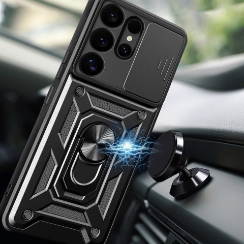 Etui pancerne Hybrid Armor Camshield z osłoną aparatu i metalowym ringiem do Samsung Galaxy S25 Ultra - czarne Etui pancerne Hybrid Armor Camshield z osłoną aparatu i metalowym ringiem do Samsung Galaxy S25 Ultra - czarne