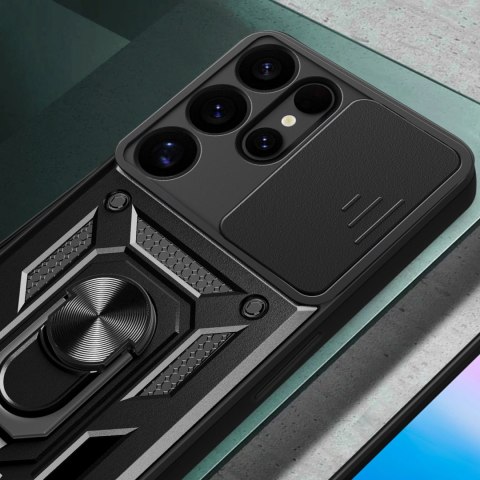 Etui pancerne Hybrid Armor Camshield z osłoną aparatu i metalowym ringiem do Samsung Galaxy S25 Ultra - czarne Etui pancerne Hybrid Armor Camshield z osłoną aparatu i metalowym ringiem do Samsung Galaxy S25 Ultra - czarne