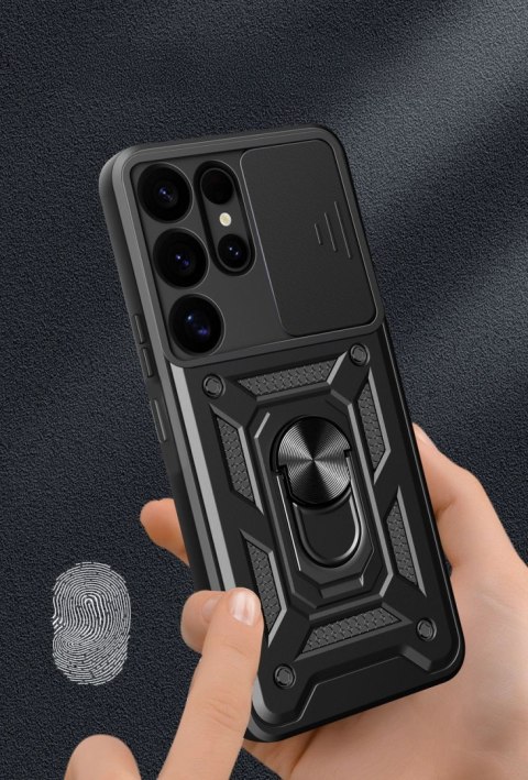 Etui pancerne Hybrid Armor Camshield z osłoną aparatu i metalowym ringiem do Samsung Galaxy S25 Ultra - czarne Etui pancerne Hybrid Armor Camshield z osłoną aparatu i metalowym ringiem do Samsung Galaxy S25 Ultra - czarne
