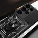 Etui pancerne Hybrid Armor Camshield z osłoną aparatu i metalowym ringiem do Samsung Galaxy S25 Ultra - czarne