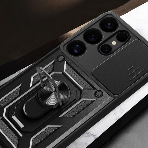 Etui pancerne Hybrid Armor Camshield z osłoną aparatu i metalowym ringiem do Samsung Galaxy S25 Ultra - czarne Etui pancerne Hybrid Armor Camshield z osłoną aparatu i metalowym ringiem do Samsung Galaxy S25 Ultra - czarne