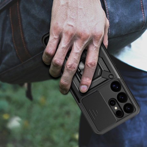 Etui pancerne Hybrid Armor Camshield z osłoną aparatu i metalowym ringiem do Samsung Galaxy S25 Ultra - czarne Etui pancerne Hybrid Armor Camshield z osłoną aparatu i metalowym ringiem do Samsung Galaxy S25 Ultra - czarne