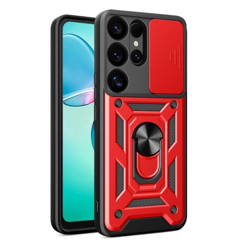 Etui pancerne Hybrid Armor Camshield z osłoną aparatu i metalowym ringiem do Samsung Galaxy S25 Ultra - czerwone Etui pancerne Hybrid Armor Camshield z osłoną aparatu i metalowym ringiem do Samsung Galaxy S25 Ultra - czerwone