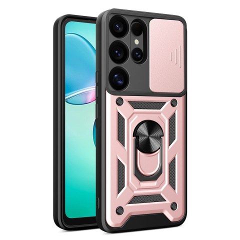 Etui pancerne Hybrid Armor Camshield z osłoną aparatu i metalowym ringiem do Samsung Galaxy S25 Ultra - różowe Etui pancerne Hybrid Armor Camshield z osłoną aparatu i metalowym ringiem do Samsung Galaxy S25 Ultra - różowe