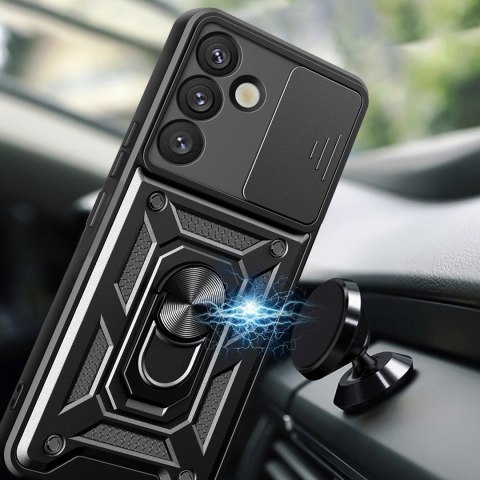 Etui pancerne Hybrid Armor Camshield z osłoną aparatu i metalowym ringiem do Samsung Galaxy S25+ - czarne Etui pancerne Hybrid Armor Camshield z osłoną aparatu i metalowym ringiem do Samsung Galaxy S25+ - czarne