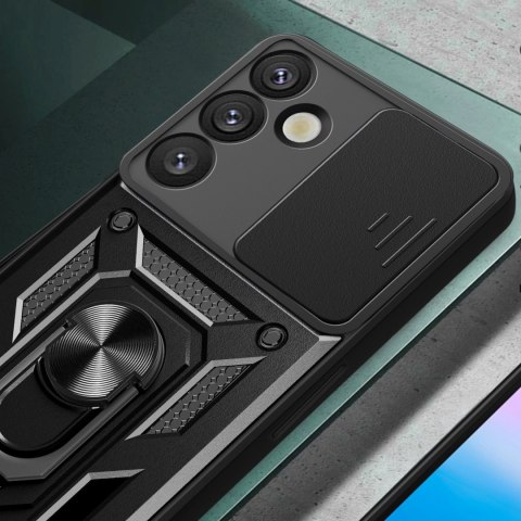 Etui pancerne Hybrid Armor Camshield z osłoną aparatu i metalowym ringiem do Samsung Galaxy S25+ - czarne Etui pancerne Hybrid Armor Camshield z osłoną aparatu i metalowym ringiem do Samsung Galaxy S25+ - czarne