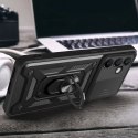 Pancerne etui Hybrid Armor Camshield z podstawką i osłoną aparatu na Samsung Galaxy A56 - czarne Pancerne etui Hybrid Armor Camshield z podstawką i osłoną aparatu na Samsung Galaxy A56 - czarne