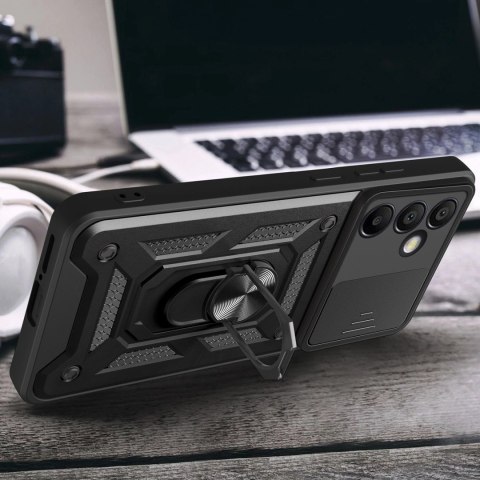 Pancerne etui Hybrid Armor Camshield z podstawką i osłoną aparatu na Samsung Galaxy A56 - czarne Pancerne etui Hybrid Armor Camshield z podstawką i osłoną aparatu na Samsung Galaxy A56 - czarne