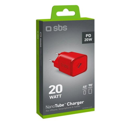 Ładowarka sieciowa SBS TETRGAN1C20R 20W GaN z Power Delivery - czerwona Ładowarka sieciowa SBS TETRGAN1C20R 20W GaN z Power Delivery - czerwona