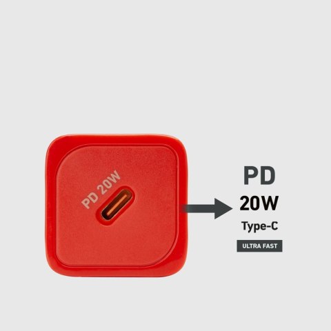Ładowarka sieciowa SBS TETRGAN1C20R 20W GaN z Power Delivery - czerwona Ładowarka sieciowa SBS TETRGAN1C20R 20W GaN z Power Delivery - czerwona
