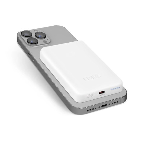 Powerbank SBS TEBB5000MAG1CW 5000 mAh USB-C, kompatybilny z MagSafe - biały Powerbank SBS TEBB5000MAG1CW 5000 mAh USB-C, kompatybilny z MagSafe - biały