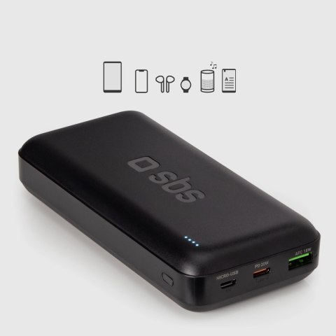 Powerbank SBS TTBB20000PD20K 20000 mAh 20W PD USB-C, USB-A, Micro-USB - czarny Powerbank SBS TTBB20000PD20K 20000 mAh 20W PD USB-C, USB-A, Micro-USB - czarny
