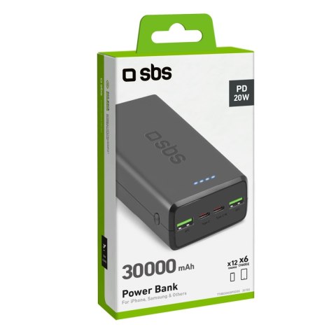 Powerbank SBS TTBB30000PD20K 30000 mAh 2 x USB-C 2 x USB-A - czarny Powerbank SBS TTBB30000PD20K 30000 mAh 2 x USB-C 2 x USB-A - czarny