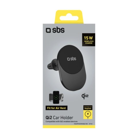 Uchwyt z ładowarką bezprzewodową Qi2 SBS TESUPPVENTWIRQI215W kompatybilny z MagSafe - czarny Uchwyt z ładowarką bezprzewodową Qi2 SBS TESUPPVENTWIRQI215W kompatybilny z MagSafe - czarny