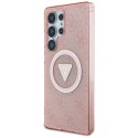 Etui Guess 4G Glitter Triangle Buttons MagSafe do Samsung Galaxy S25 Ultra różowy