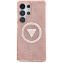 Etui Guess 4G Glitter Triangle Buttons MagSafe do Samsung Galaxy S25 Ultra różowy