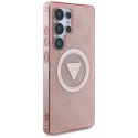Etui Guess 4G Glitter Triangle Buttons MagSafe do Samsung Galaxy S25 Ultra różowy