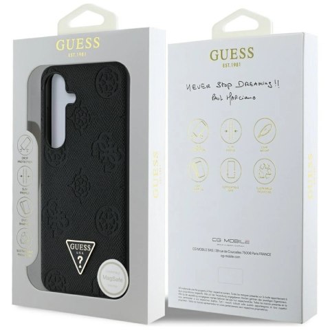 Etui Guess Grained Hot Stamp Peony Pattern Triangle Logo MagSafe do Samsung Galaxy S25 czarny Etui Guess Grained Hot Stamp Peony Pattern Triangle Logo MagSafe do Samsung Galaxy S25 czarny
