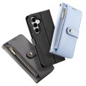 Etui skórzane Dux Ducis Lawa na Samsung Galaxy S25 z odłączanym portfelem magnetycznym - niebieskie