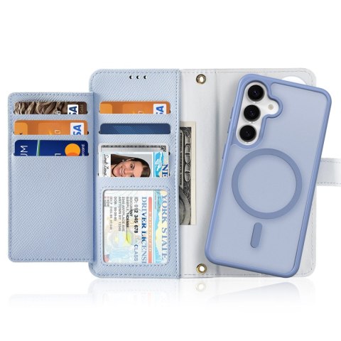 Etui skórzane Dux Ducis Lawa na Samsung Galaxy S25 z odłączanym portfelem magnetycznym - niebieskie Etui skórzane Dux Ducis Lawa na Samsung Galaxy S25 z odłączanym portfelem magnetycznym - niebieskie