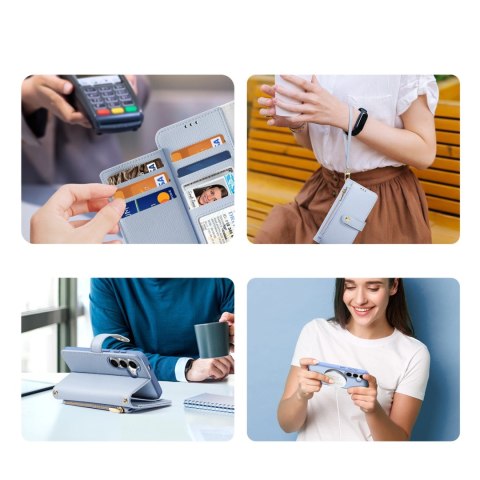 Etui skórzane Dux Ducis Lawa na Samsung Galaxy S25+ z odłączanym portfelem magnetycznym - niebieskie Etui skórzane Dux Ducis Lawa na Samsung Galaxy S25+ z odłączanym portfelem magnetycznym - niebieskie