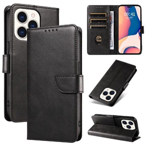 Etui Leather Book Case na iPhone 16 Pro Max - czarne Etui Leather Book Case na iPhone 16 Pro Max - czarne