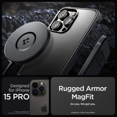 Etui Spigen Rugged Armor Mag z MagSafe na iPhone 15 Pro - czarny mat Etui Spigen Rugged Armor Mag z MagSafe na iPhone 15 Pro - czarny mat