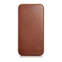 ICarer CE Oil Wax Premium Leather Folio Case skórzane etui iPhone 14 Plus z klapką magnetyczne MagSafe brązowy (AKI14220707-BN)